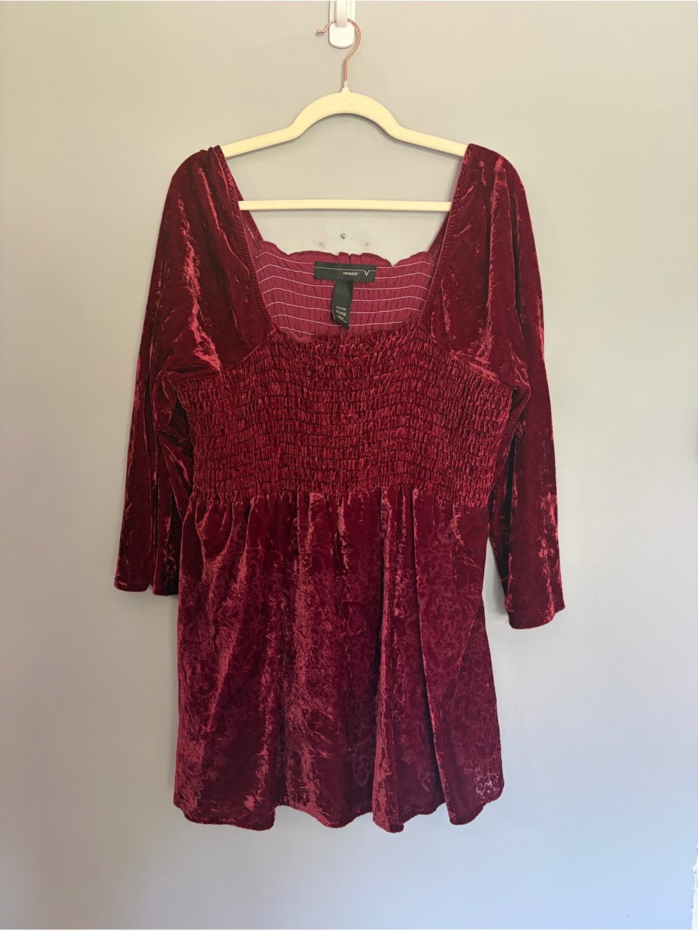 Renfair Burgundy Crushed Velvet Burnout Top Sz 22/24 Smocked Whimsygoth Peasant
